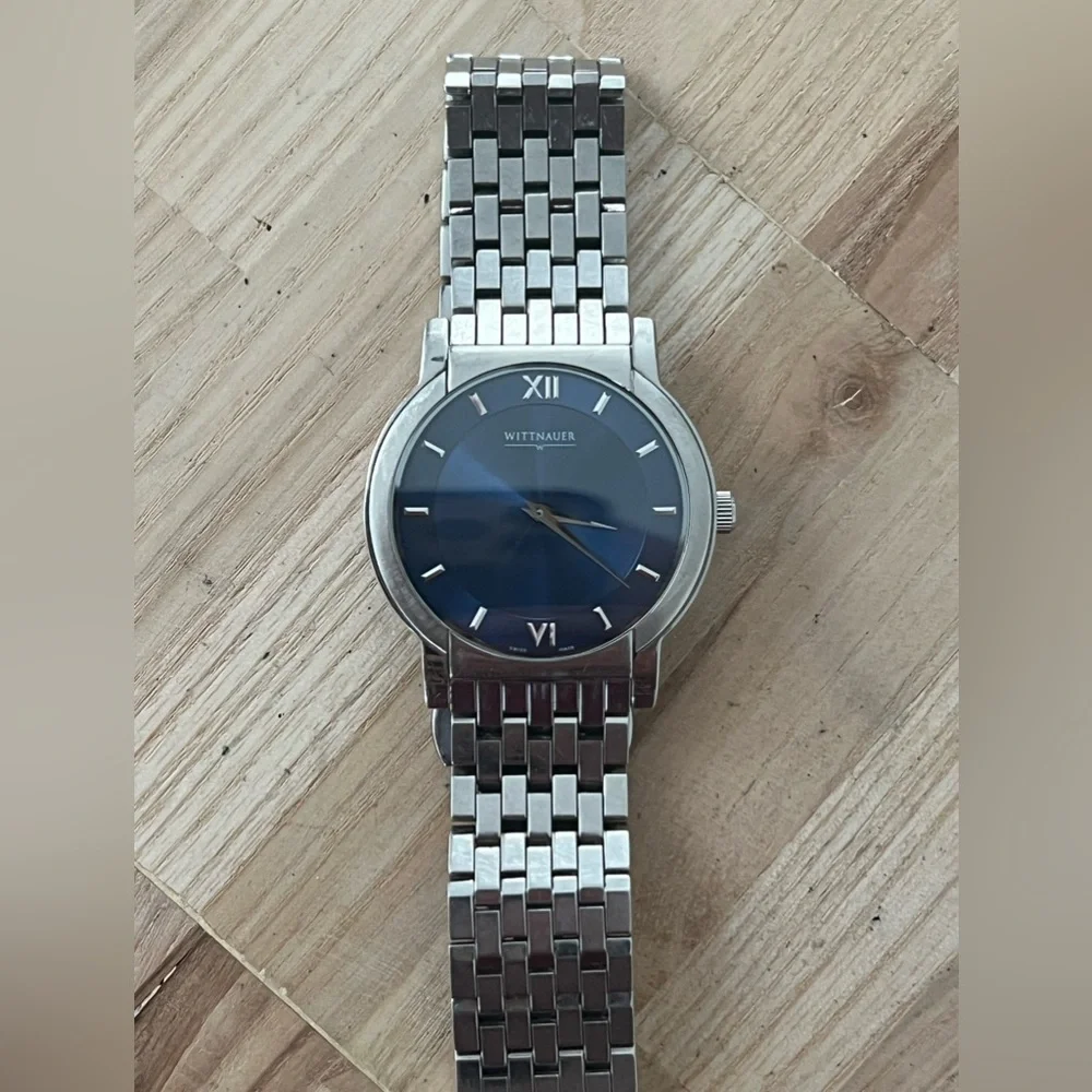 Wittnauer Longines Rare Men’s Watch Large Blue Dial Stainless Weave Bracelet